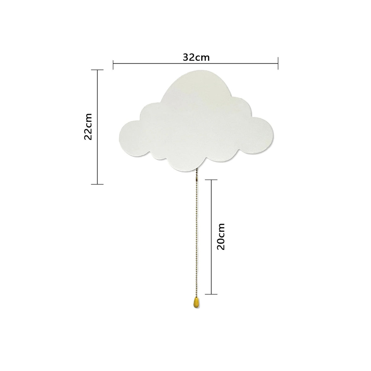 Les mesures du nuage : 32 cm de large, 22 cm de haut, chaînette de 20 cm.